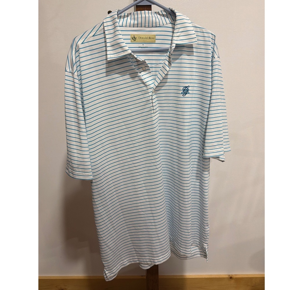 Donald Ross Sportswear Mens XL Golf Polo Shirt White Teal Striped Performance